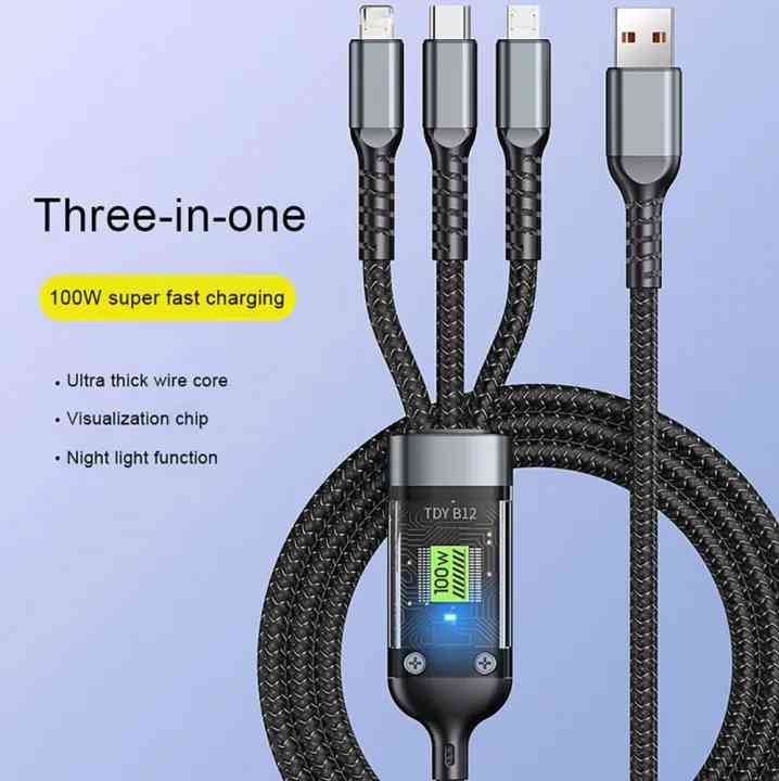 100W 3 In 1 Fast Charging Cable 